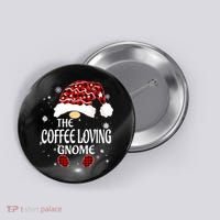 Coffee Loving Gnome Christmas Buffalo Plaid Family Matching Button thumb 0