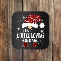 Coffee Loving Gnome Christmas Buffalo Plaid Family Matching Coaster thumb 0