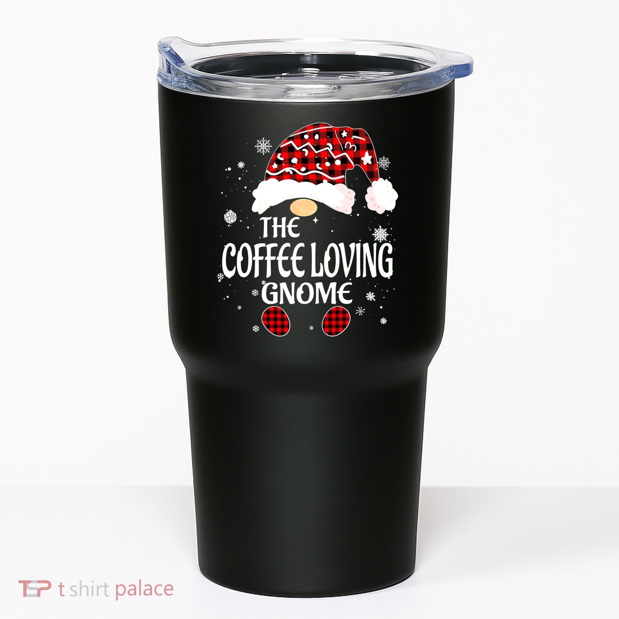 Coffee Loving Gnome Christmas Buffalo Plaid Family Matching Tumbler