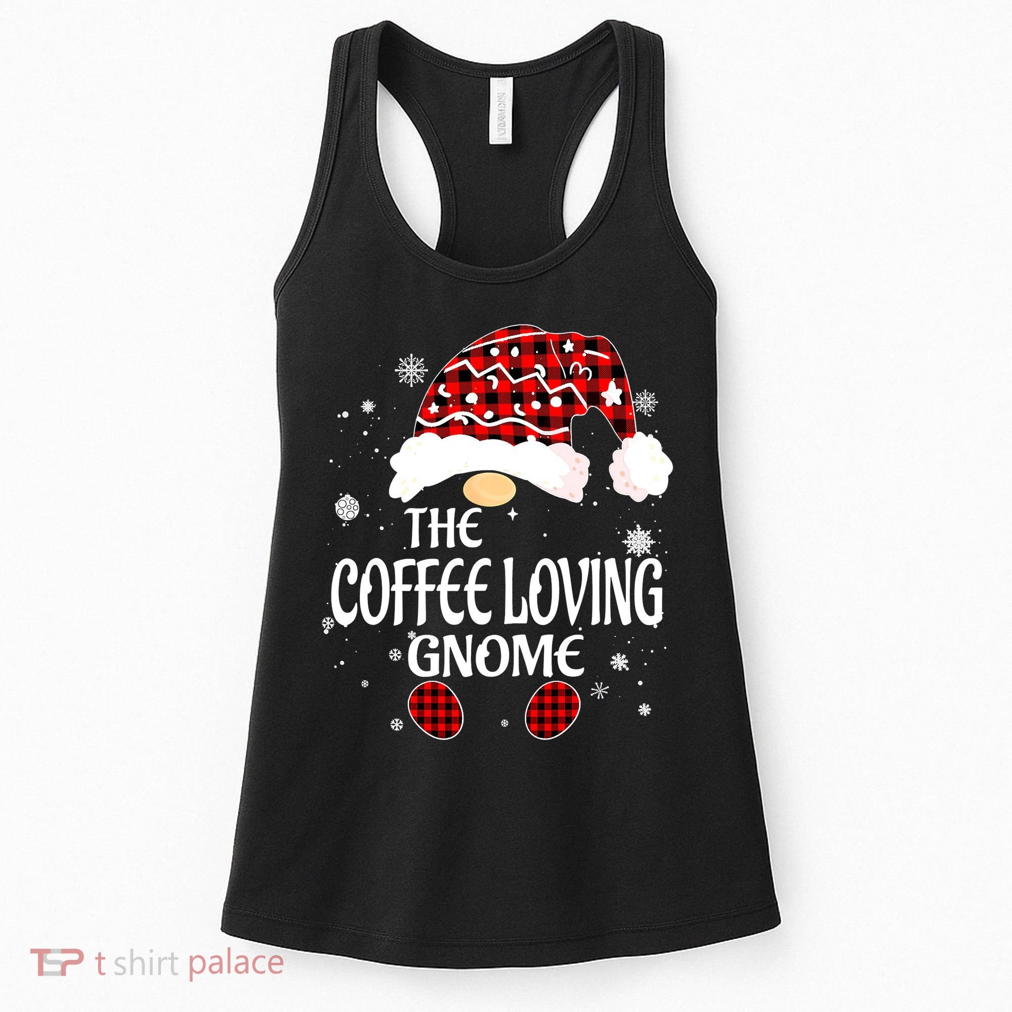 Coffee Loving Gnome Christmas Buffalo Plaid Family Matching Women's Tank Top