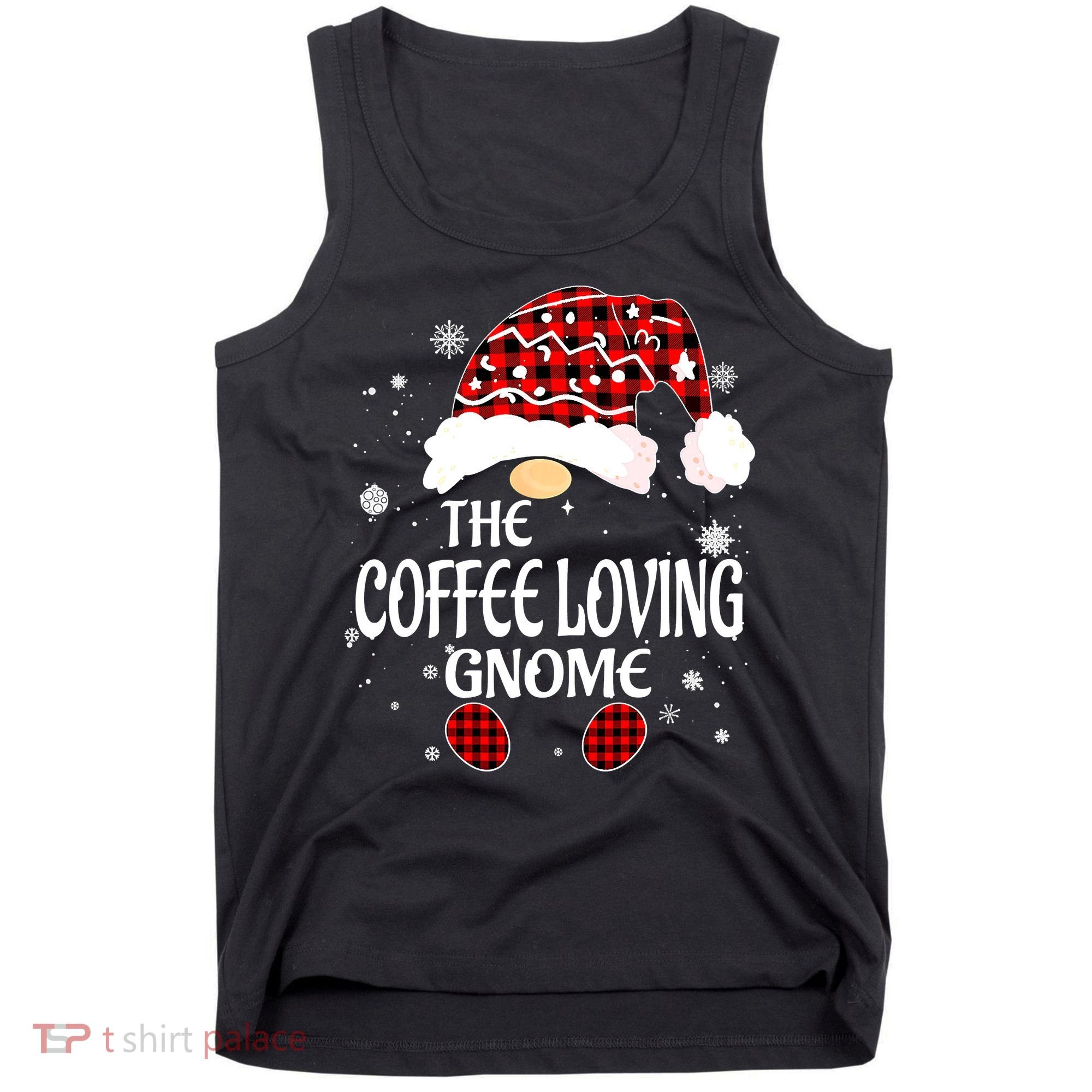Coffee Loving Gnome Christmas Buffalo Plaid Family Matching Tank Top