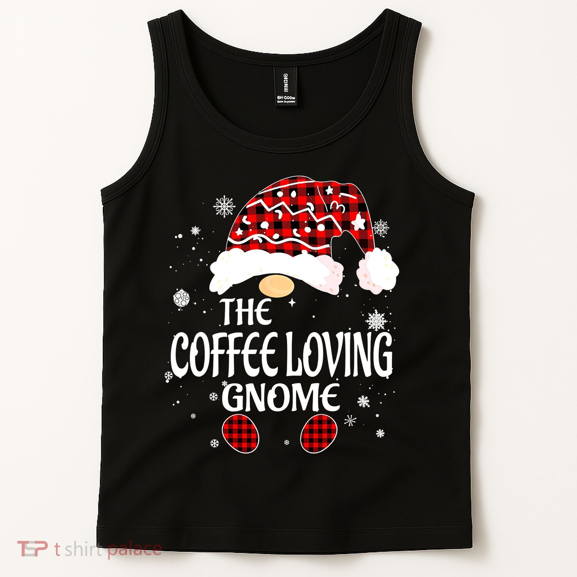 Coffee Loving Gnome Christmas Buffalo Plaid Family Matching Tank Top