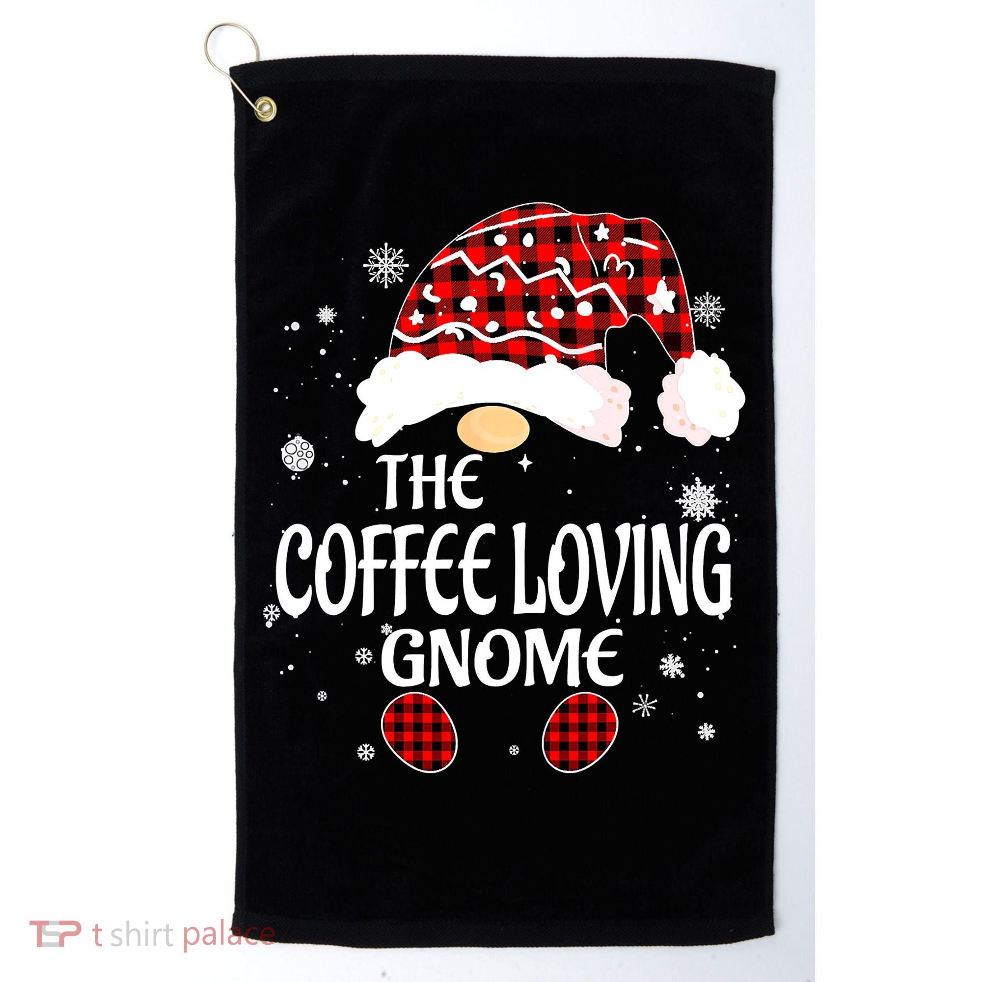 Coffee Loving Gnome Christmas Buffalo Plaid Family Matching Golf Towel