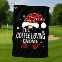 Coffee Loving Gnome Christmas Buffalo Plaid Family Matching Golf Towel thumb 1