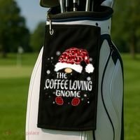 Coffee Loving Gnome Christmas Buffalo Plaid Family Matching Golf Towel thumb 2