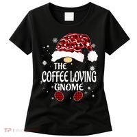 Coffee Loving Gnome Christmas Buffalo Plaid Family Matching Women's T-Shirt thumb 0