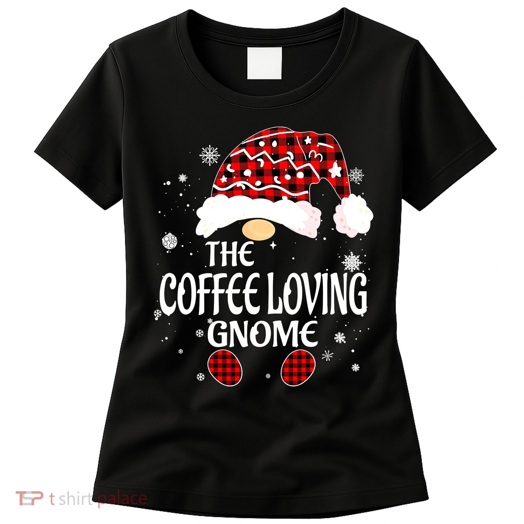 Coffee Loving Gnome Christmas Buffalo Plaid Family Matching Women's T-Shirt