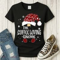 Coffee Loving Gnome Christmas Buffalo Plaid Family Matching Women's T-Shirt thumb 3