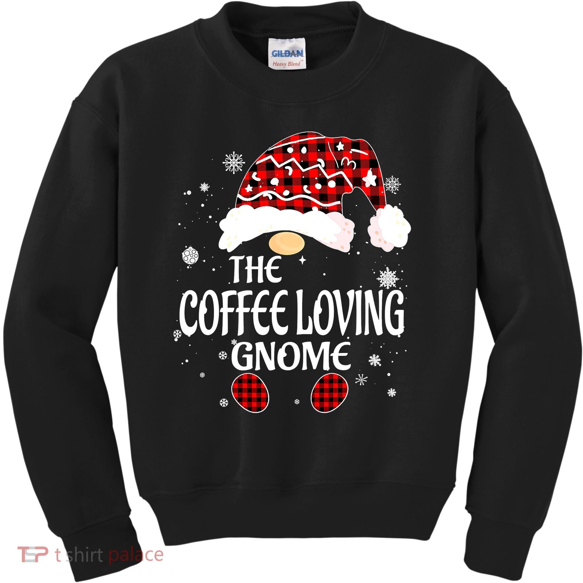 Coffee Loving Gnome Christmas Buffalo Plaid Family Matching Kids Sweatshirt