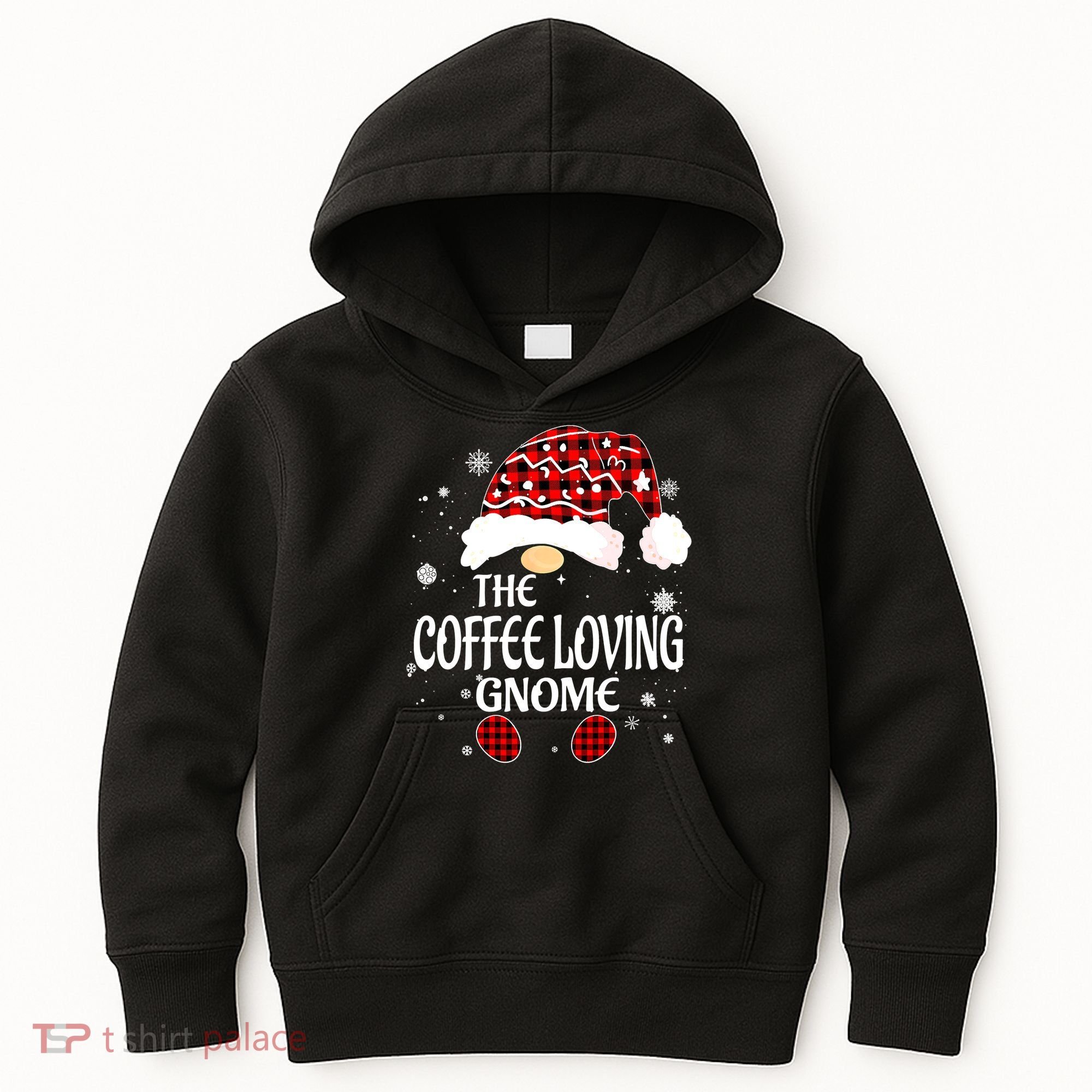 Coffee Loving Gnome Christmas Buffalo Plaid Family Matching Kids Hoodie