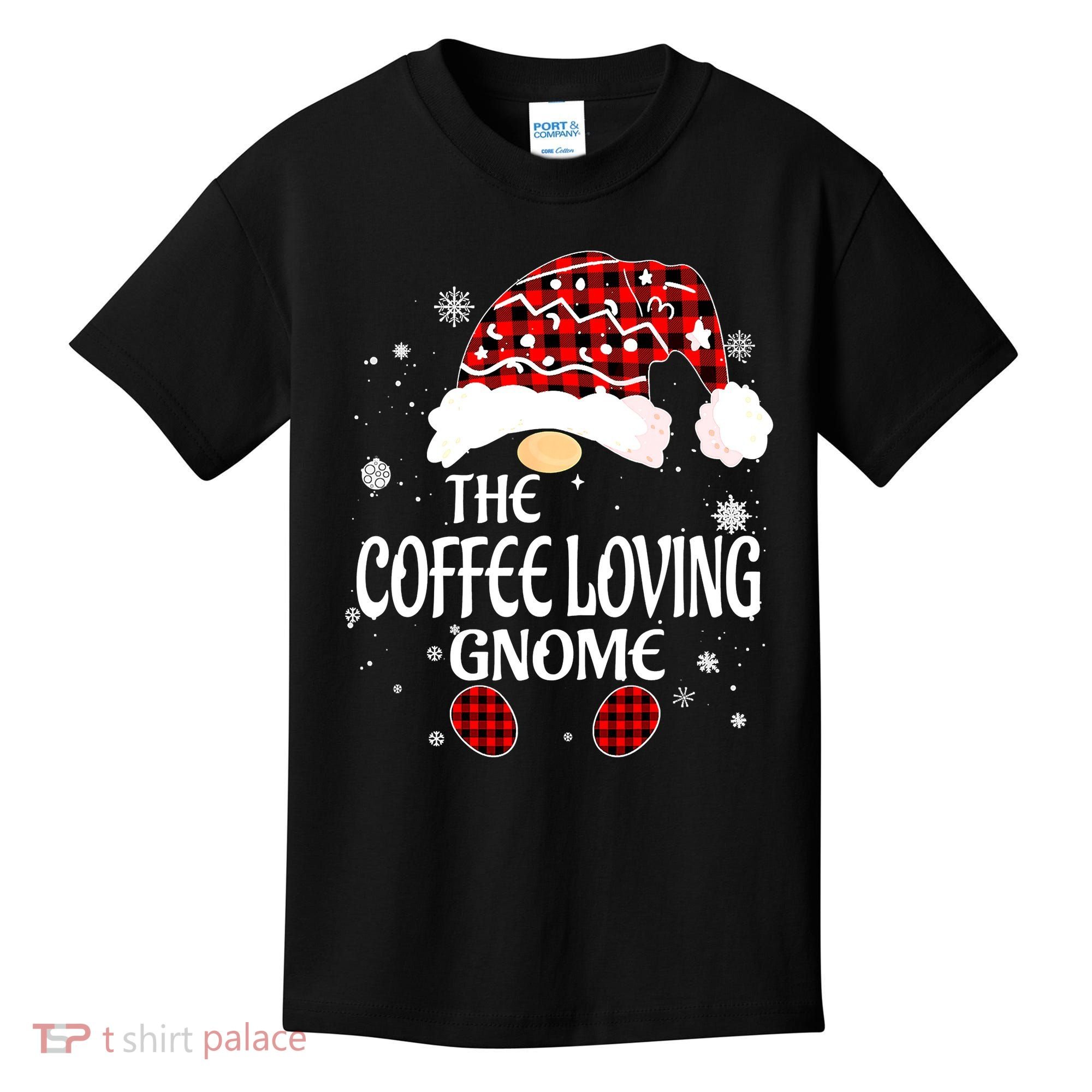 Coffee Loving Gnome Christmas Buffalo Plaid Family Matching Kids T-Shirt