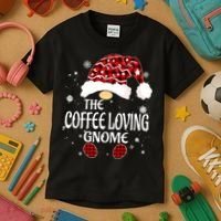 Coffee Loving Gnome Christmas Buffalo Plaid Family Matching Kids T-Shirt thumb 3