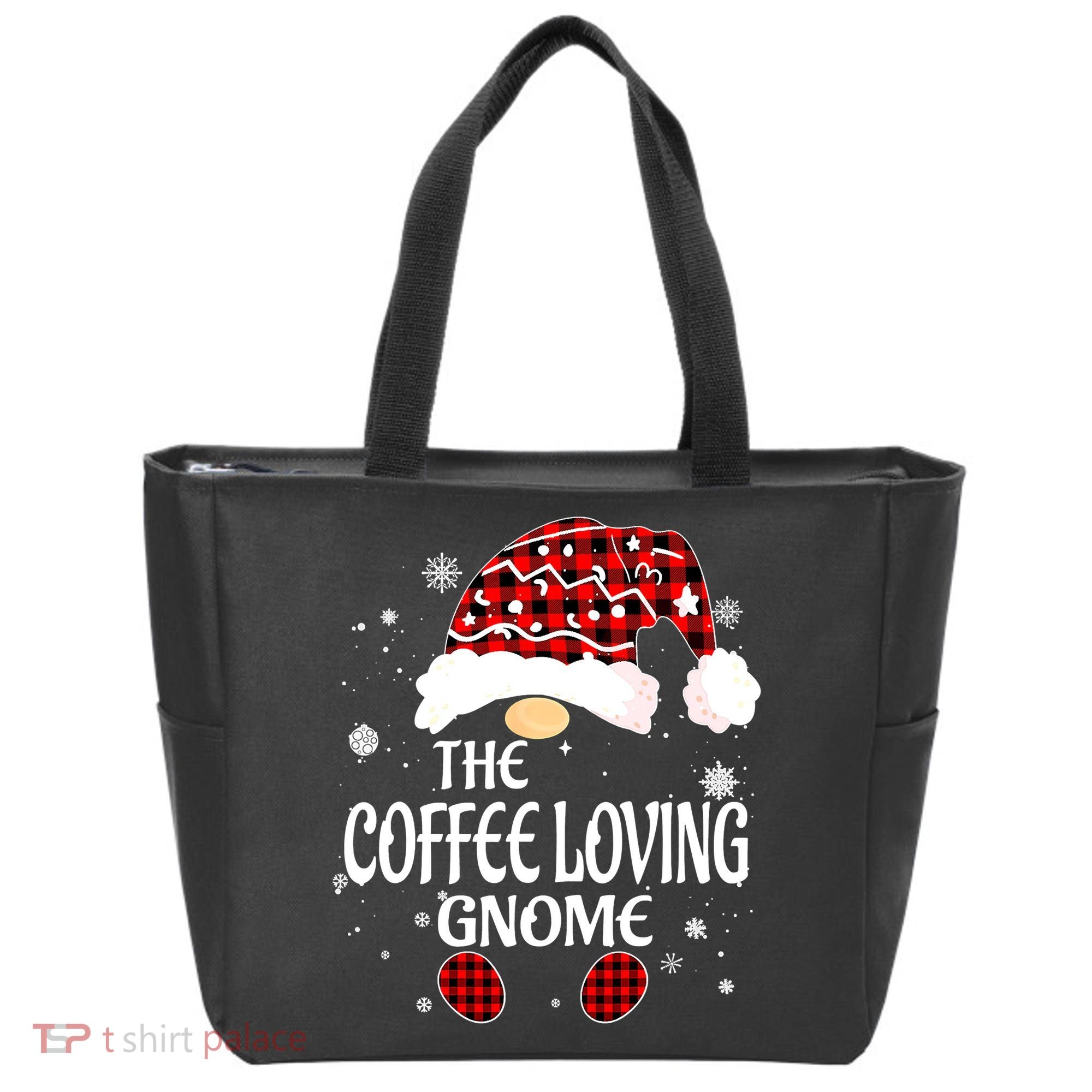 Coffee Loving Gnome Christmas Buffalo Plaid Family Matching Tote Bag