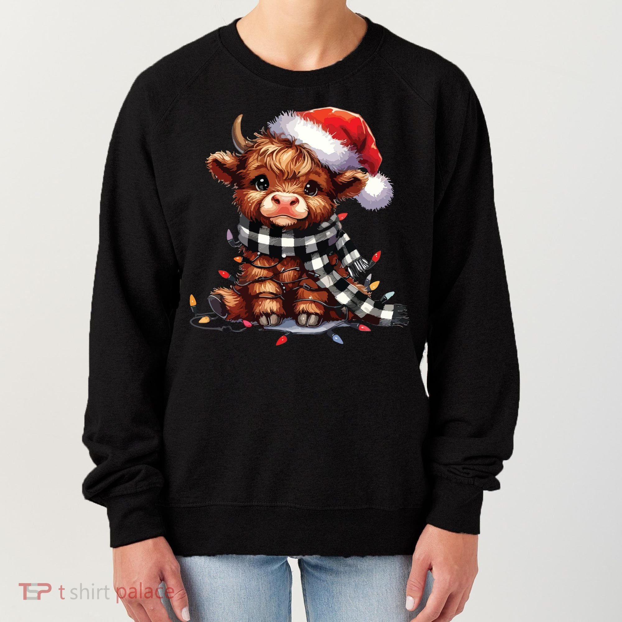 Christmas Lights Highland Cow Women's Sweatshirt