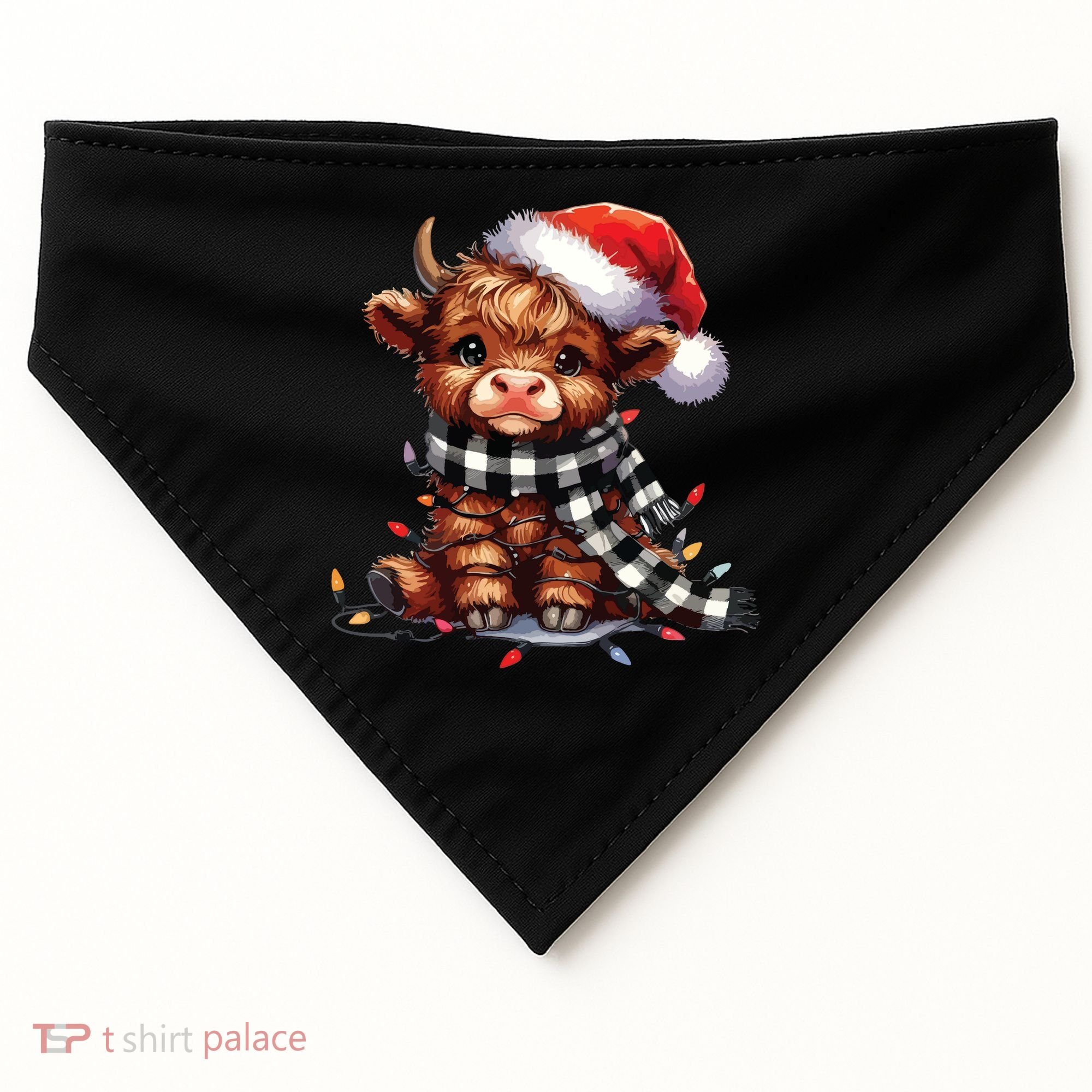 Christmas Lights Highland Cow USA-Made Doggie Bandana