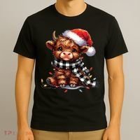 Christmas Lights Highland Cow T-Shirt thumb 3