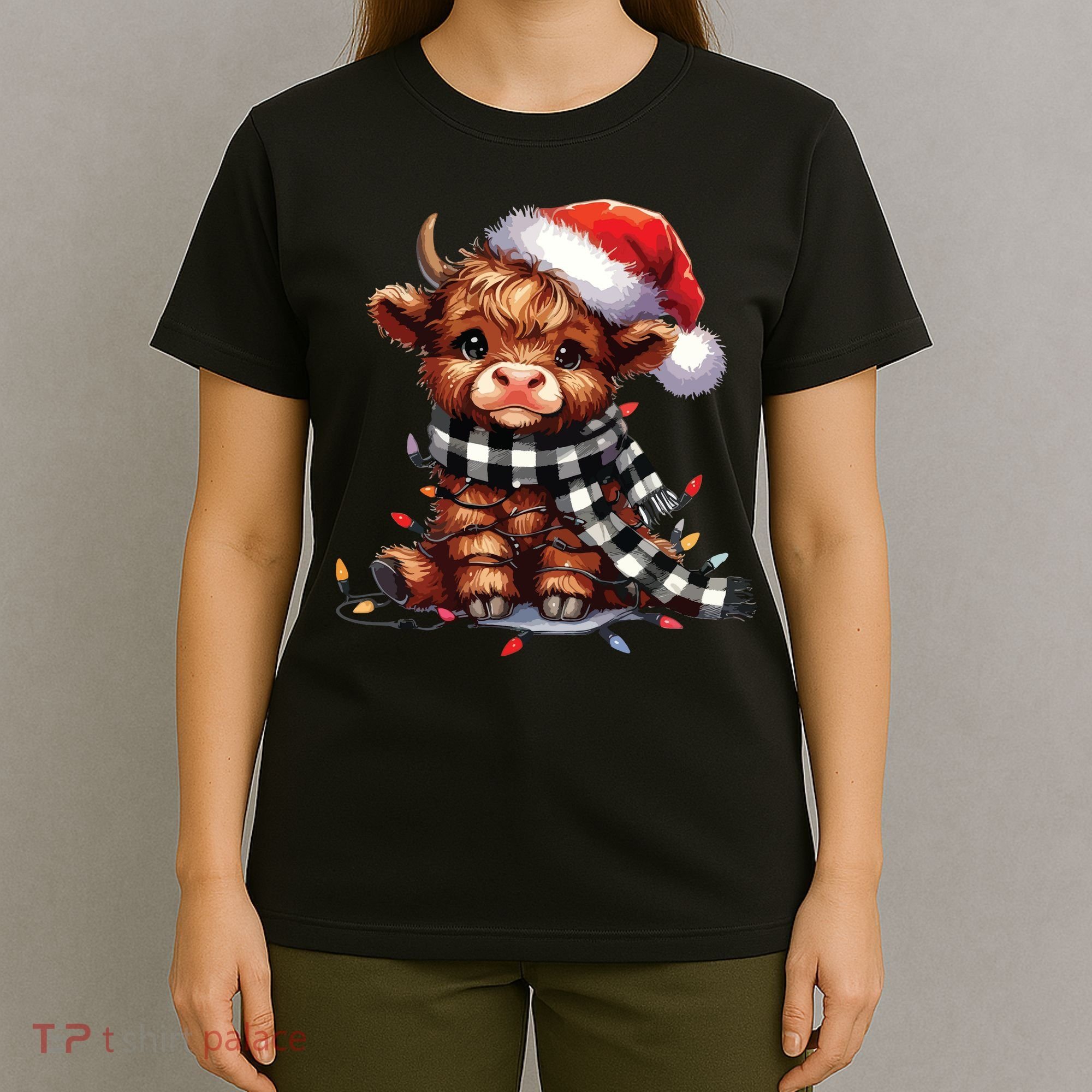 Christmas Lights Highland Cow T-Shirt