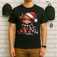 Christmas Lights Highland Cow T-Shirt thumb 6