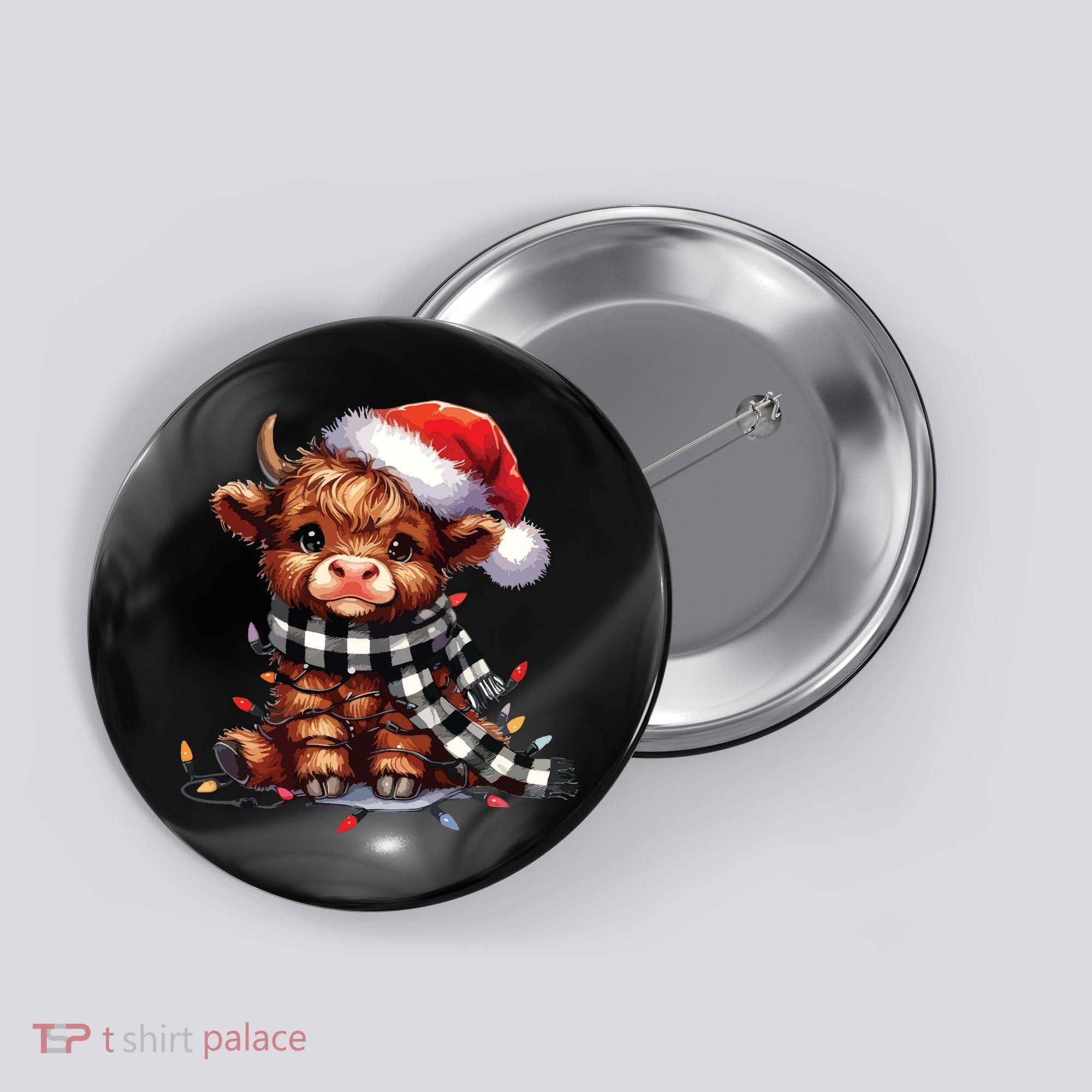 Christmas Lights Highland Cow Button