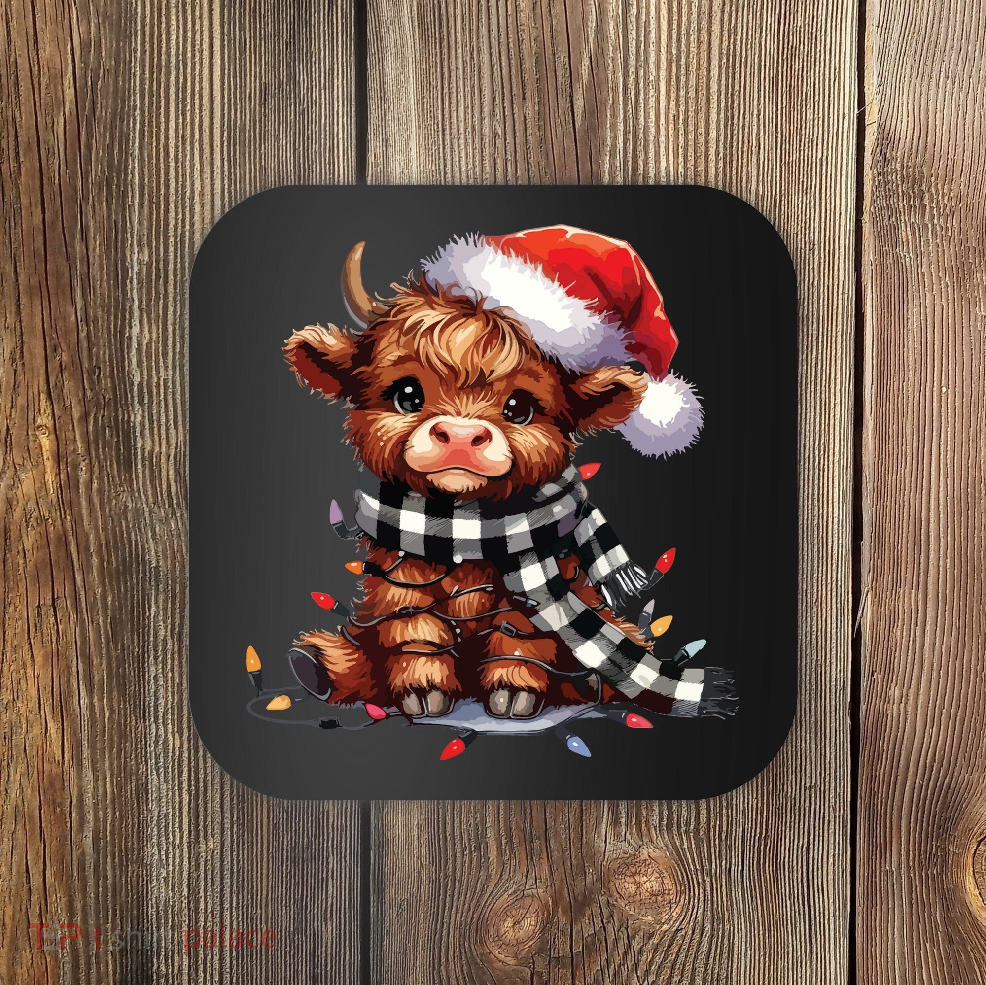 Christmas Lights Highland Cow Coaster