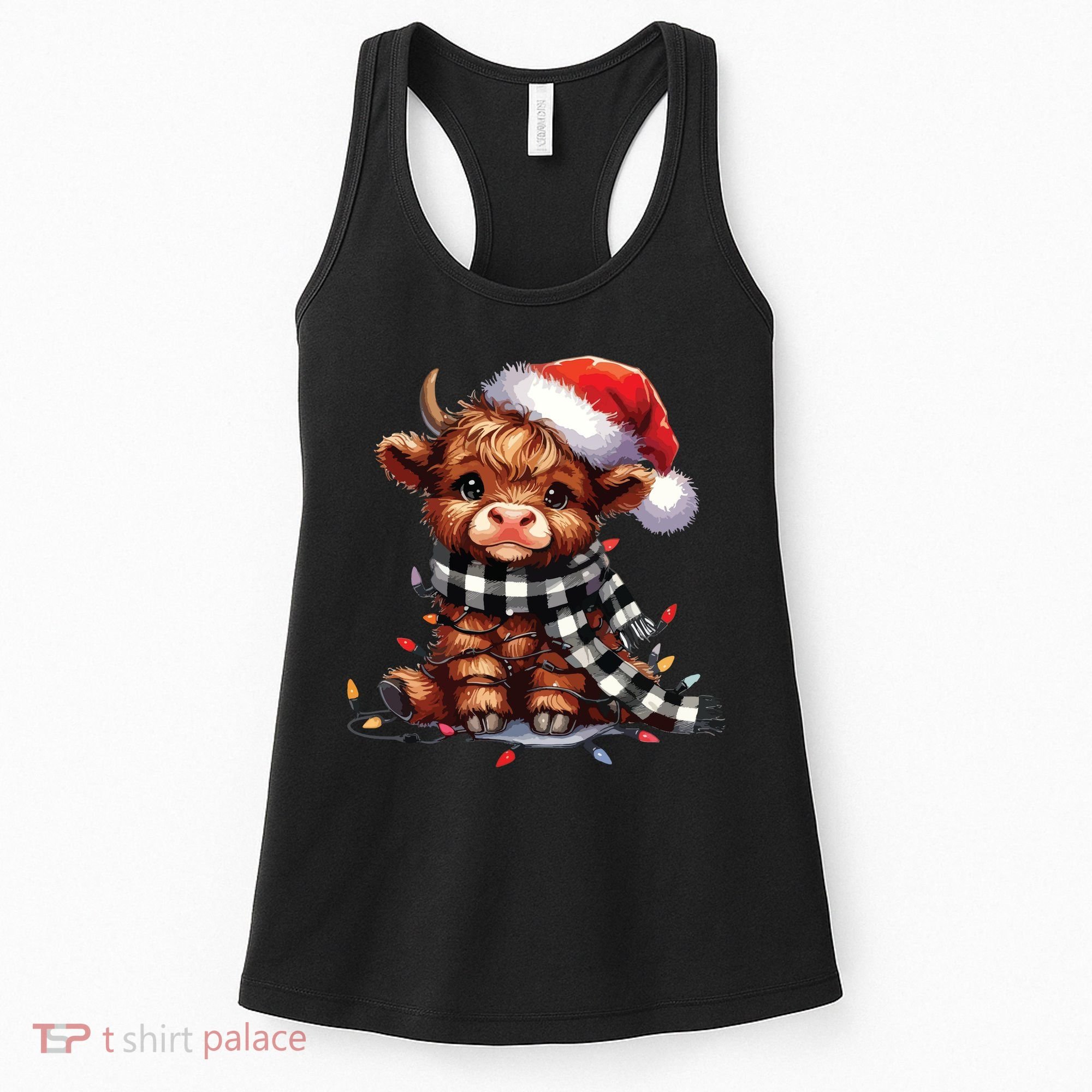 Christmas Lights Highland Cow Women's Tank Top