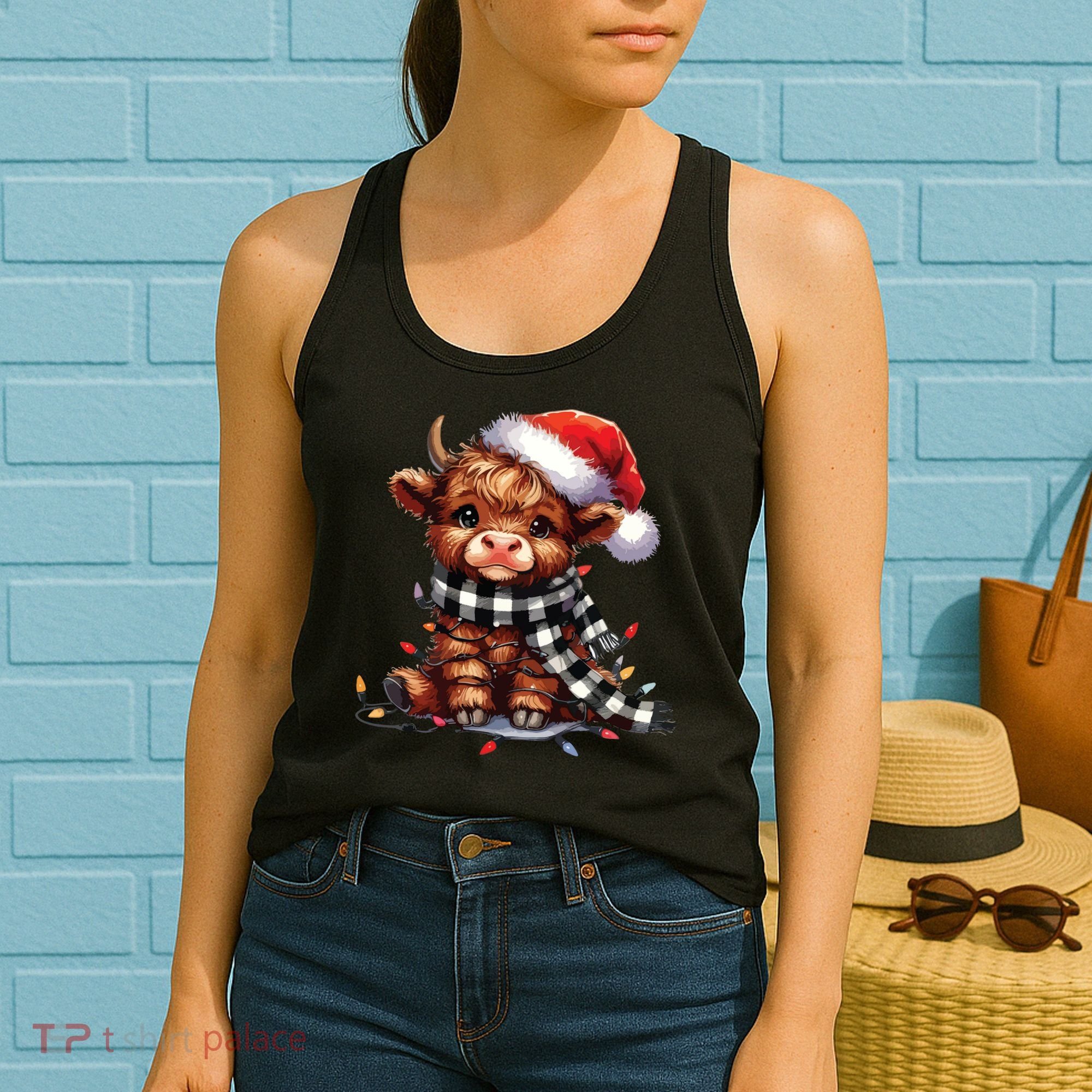 Christmas Lights Highland Cow Women's Tank Top