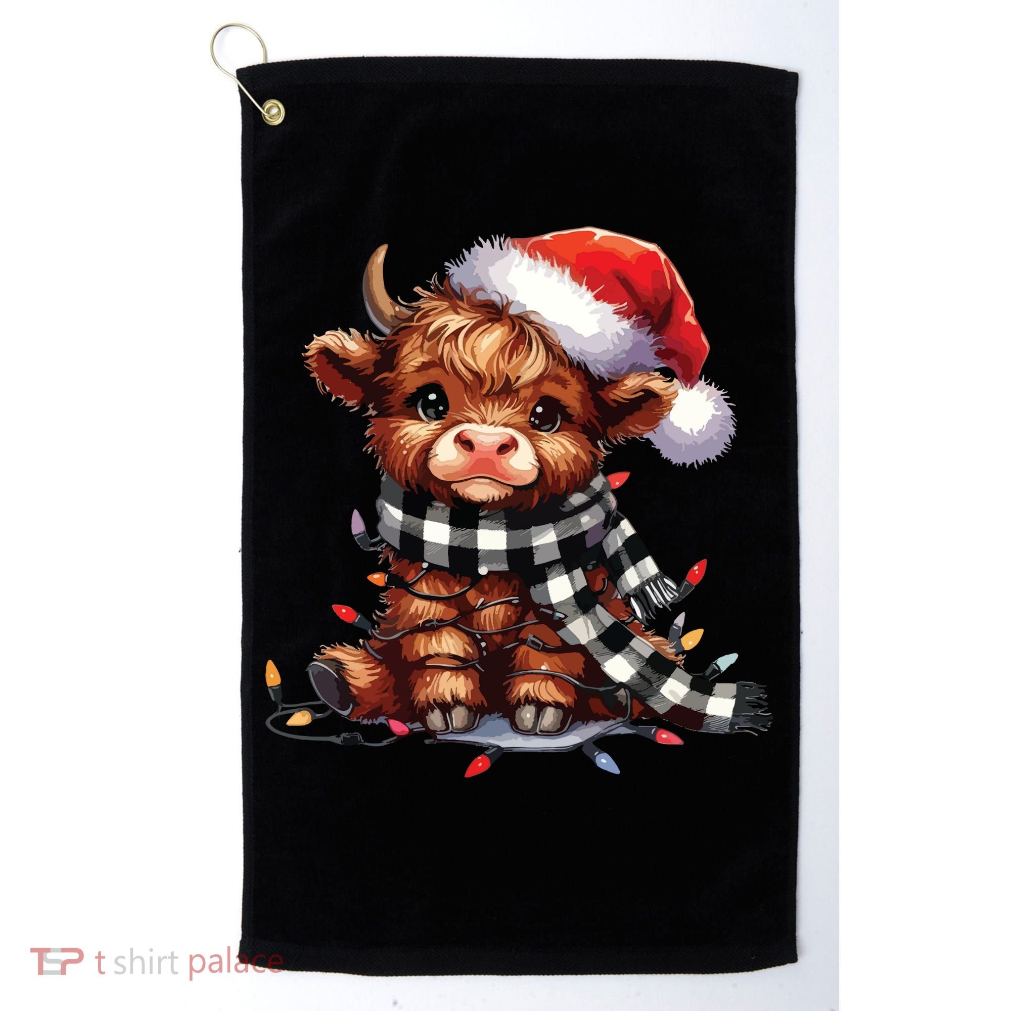 Christmas Lights Highland Cow Golf Towel
