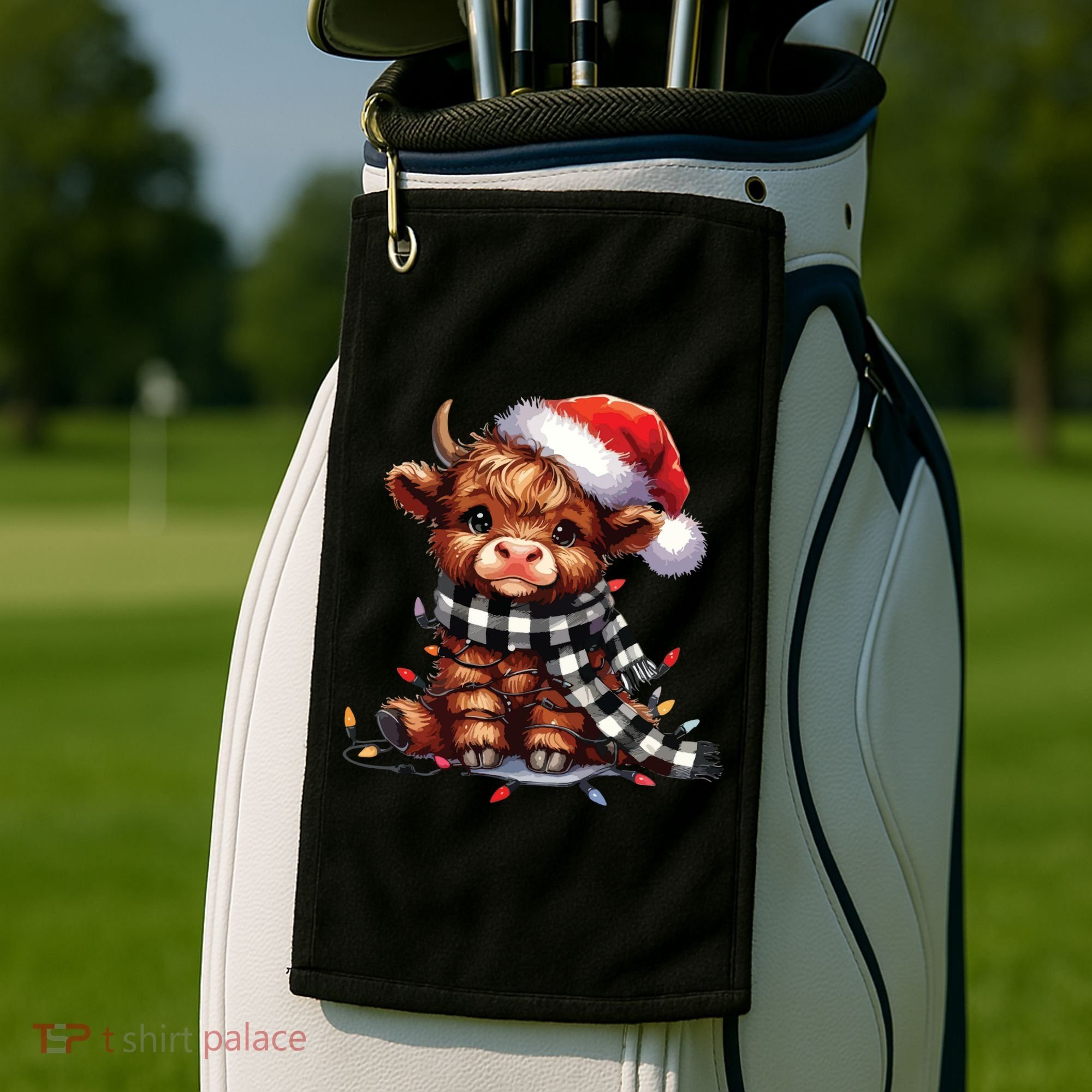 Christmas Lights Highland Cow Golf Towel