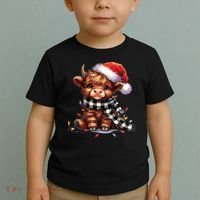 Christmas Lights Highland Cow Toddler T-Shirt thumb 2