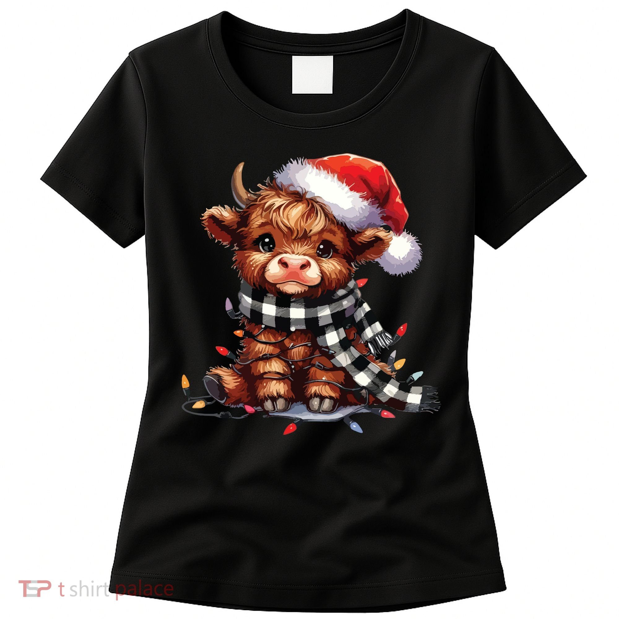Christmas Lights Highland Cow Women's T-Shirt