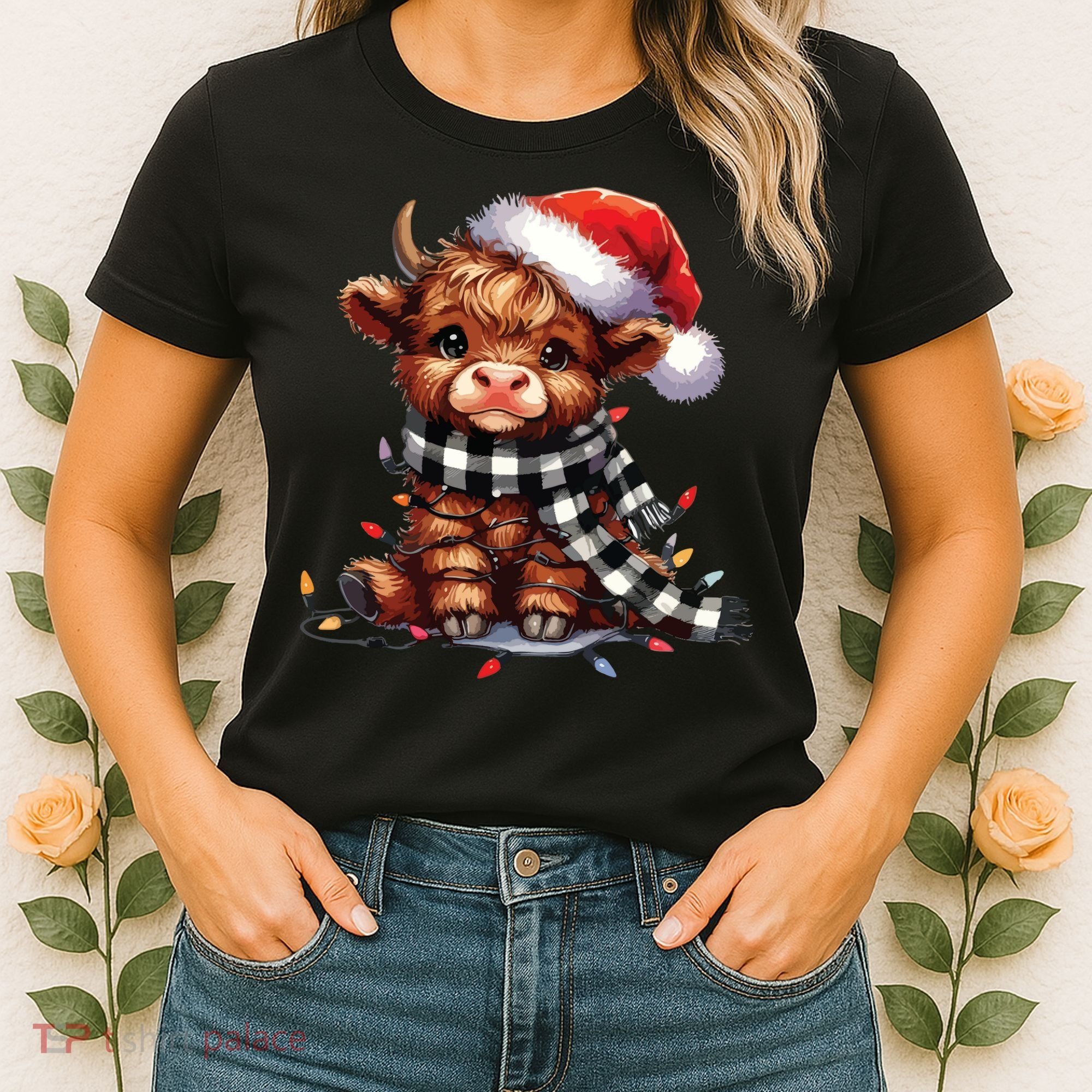 Christmas Lights Highland Cow Women's T-Shirt