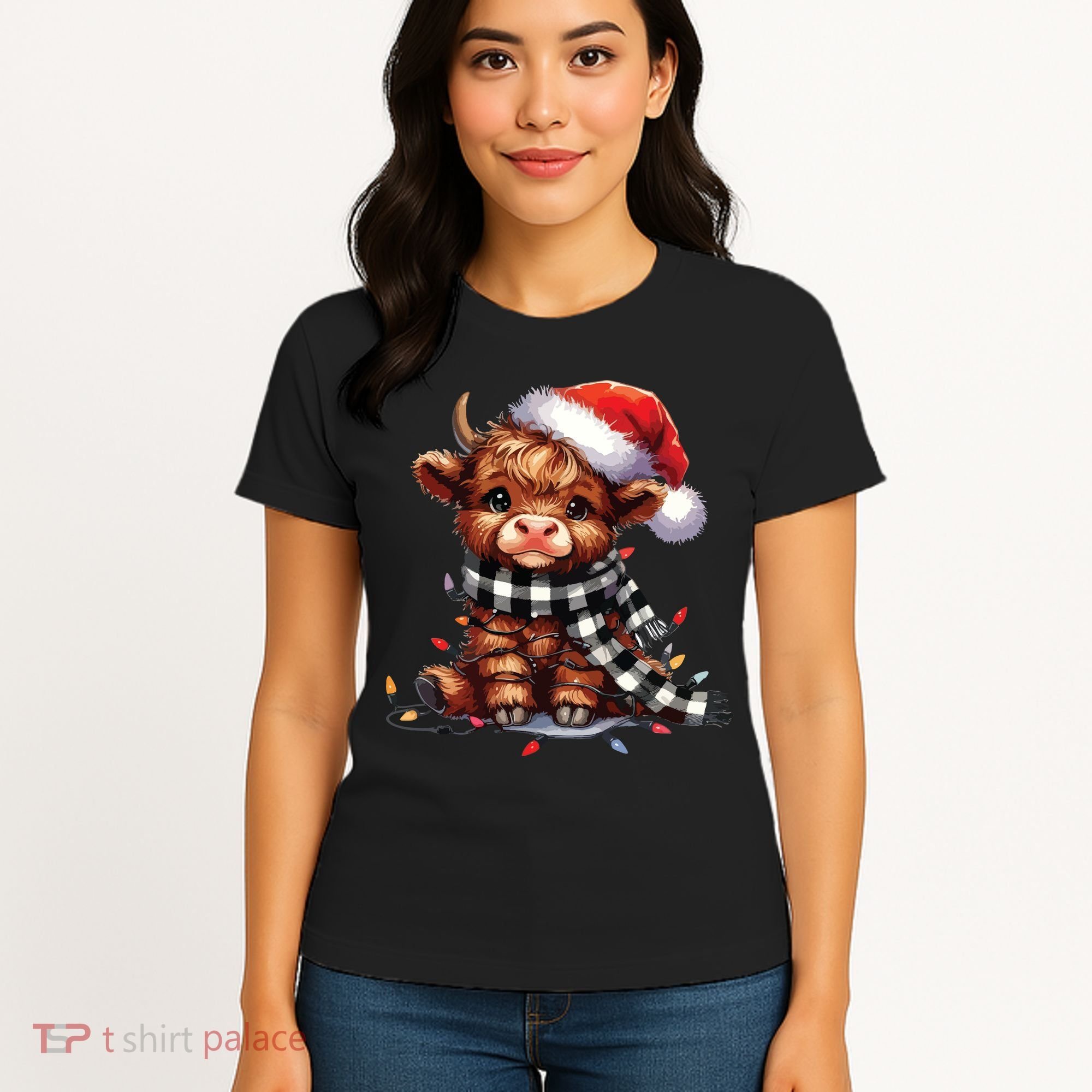 Christmas Lights Highland Cow Women's T-Shirt
