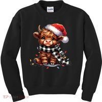 Christmas Lights Highland Cow Kids Sweatshirt thumb 0