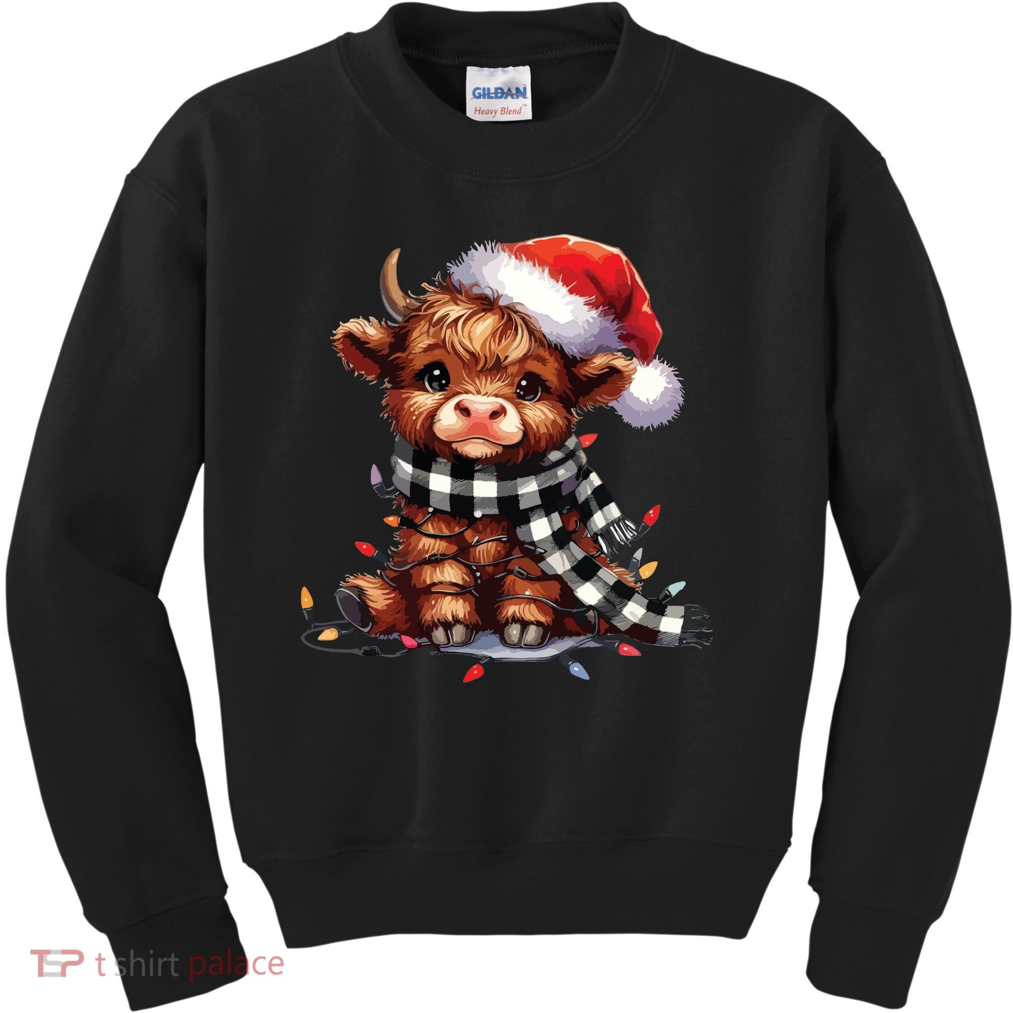 Christmas Lights Highland Cow Kids Sweatshirt