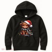 Christmas Lights Highland Cow Kids Hoodie thumb 0