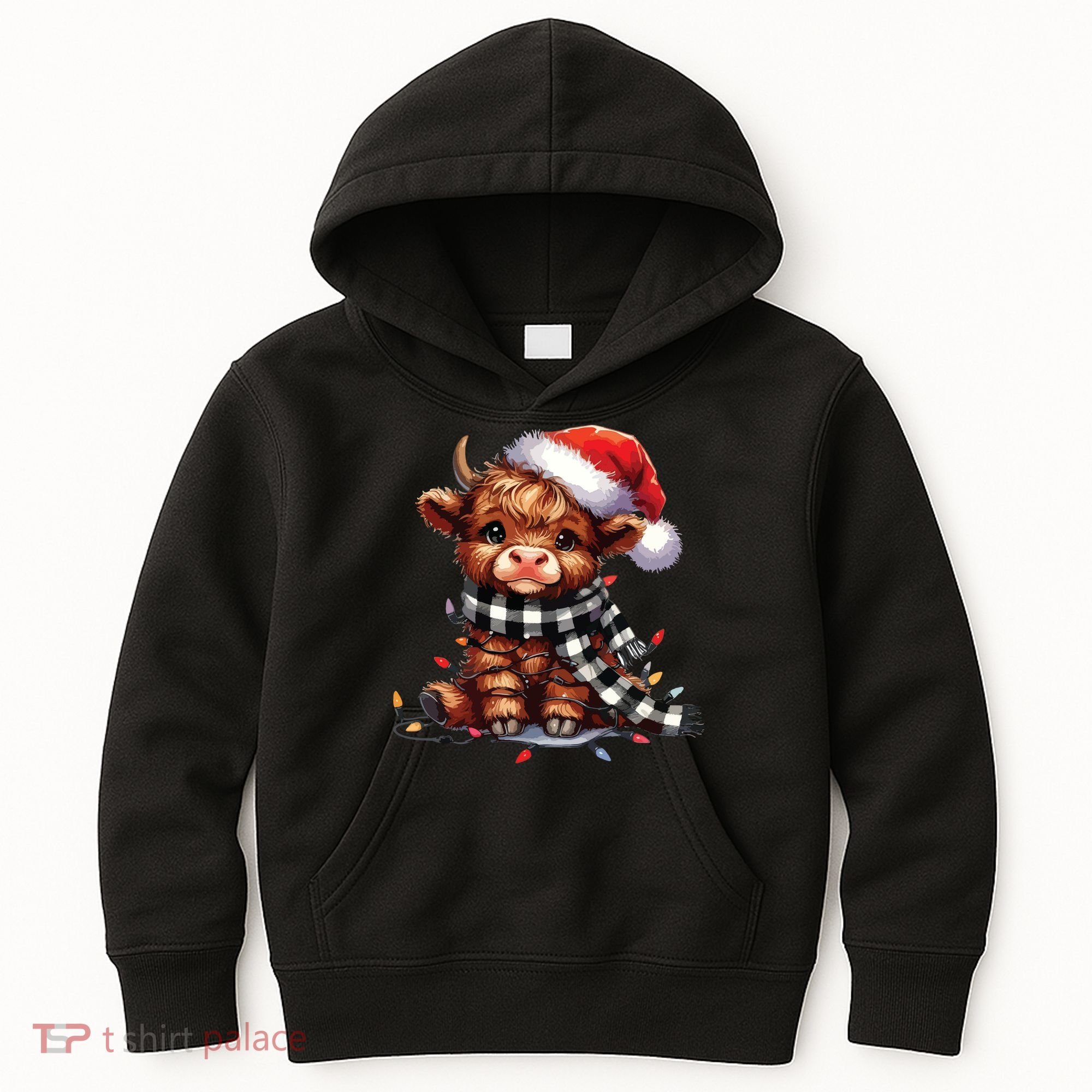 Christmas Lights Highland Cow Kids Hoodie