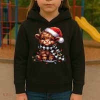 Christmas Lights Highland Cow Kids Hoodie thumb 3