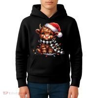 Christmas Lights Highland Cow Kids Hoodie thumb 4