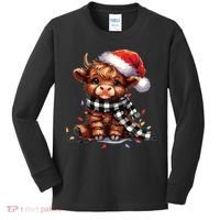 Christmas Lights Highland Cow Kids Long Sleeve Shirt thumb 0