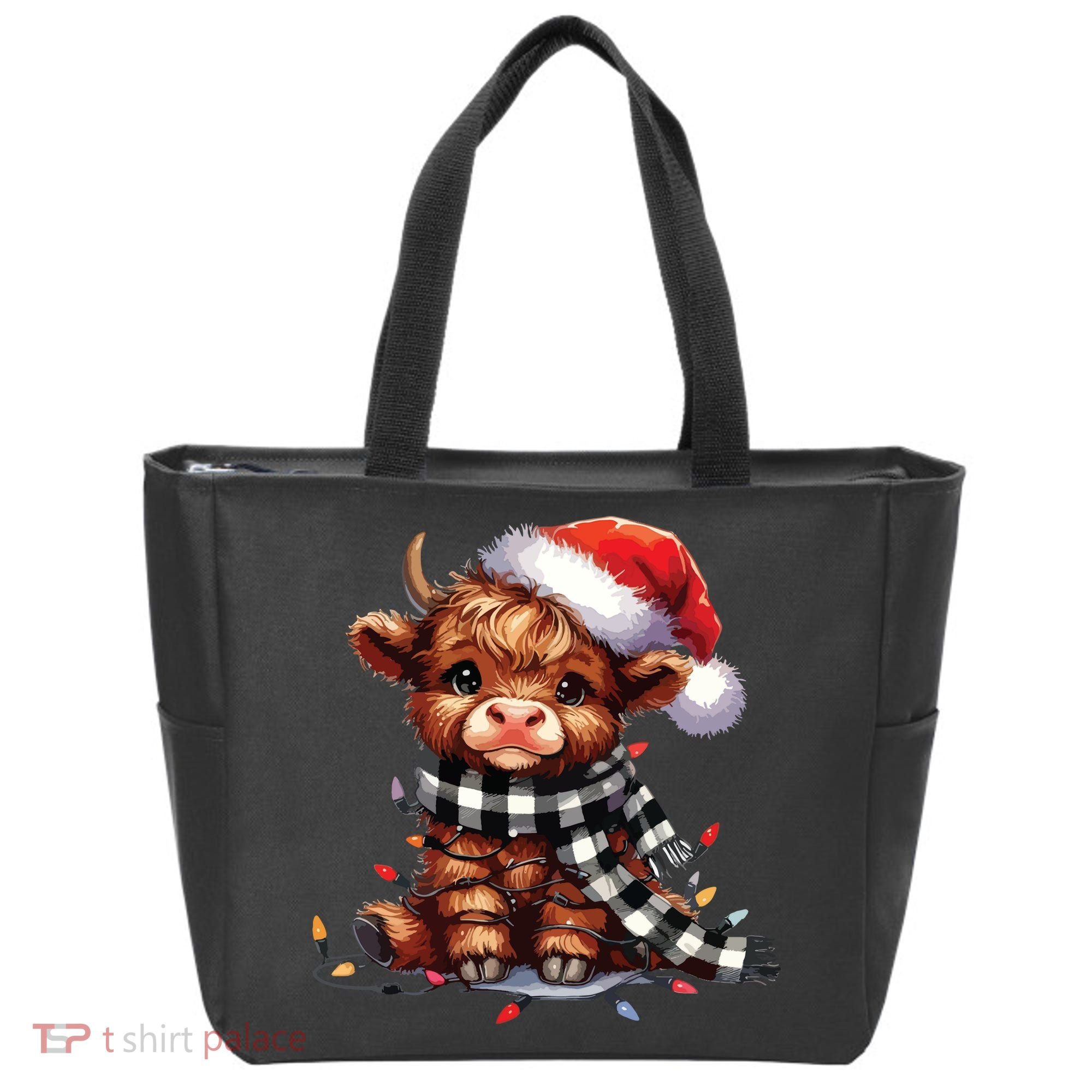 Christmas Lights Highland Cow Tote Bag