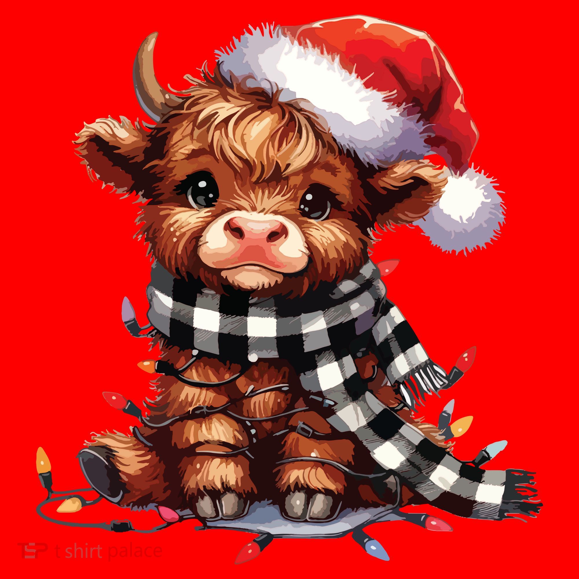 Christmas Lights Highland Cow Santa Hat