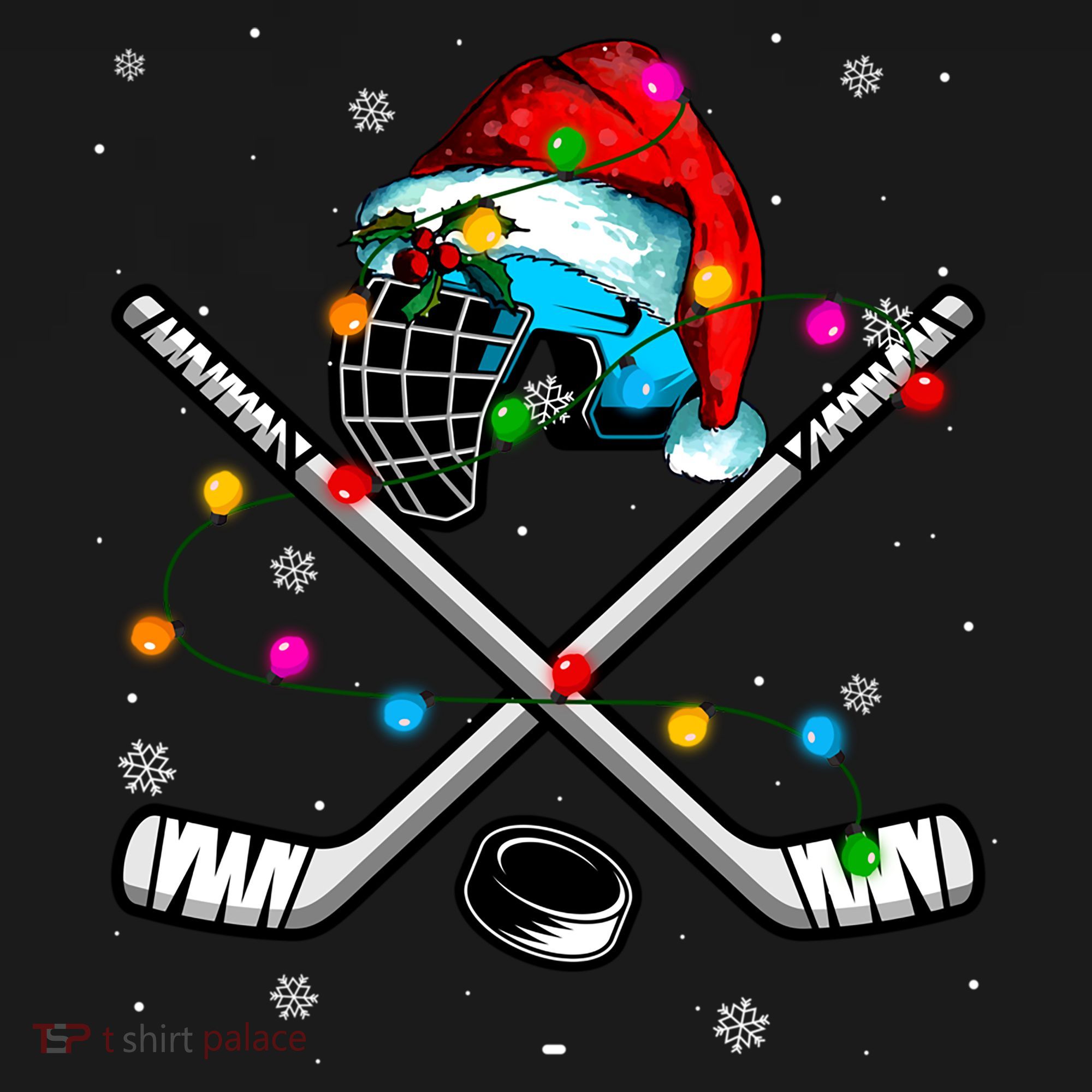 Christmas Lights Hockey Santa Hat Sport Hockey Lover Gift Women's Hoodie