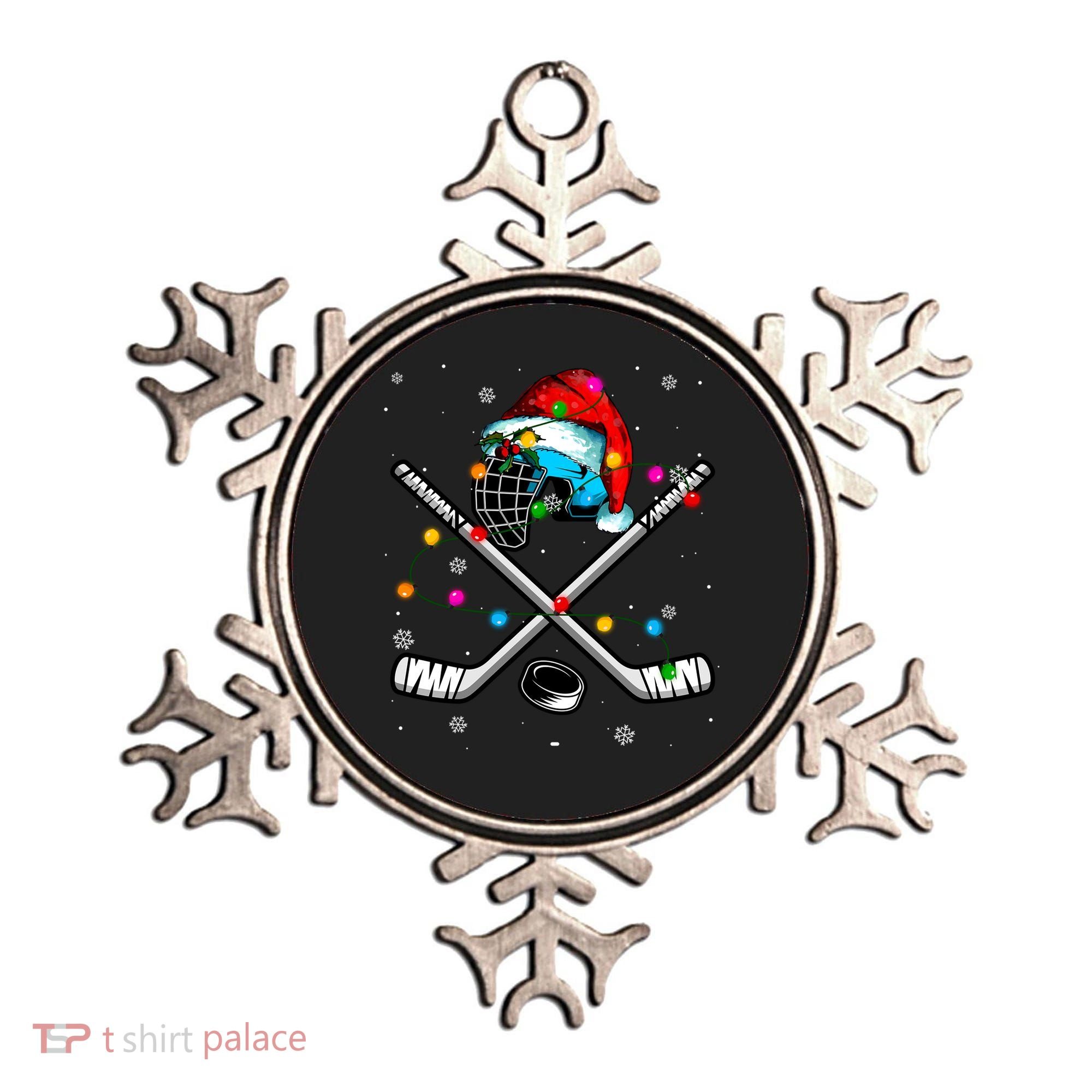 Christmas Lights Hockey Santa Hat Sport Hockey Lover Gift Ornament