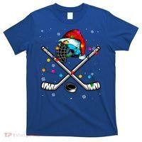 Christmas Lights Hockey Santa Hat Sport Hockey Lover Gift T-Shirt thumb 0