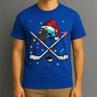 Christmas Lights Hockey Santa Hat Sport Hockey Lover Gift T-Shirt thumb 3