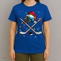 Christmas Lights Hockey Santa Hat Sport Hockey Lover Gift T-Shirt thumb 4