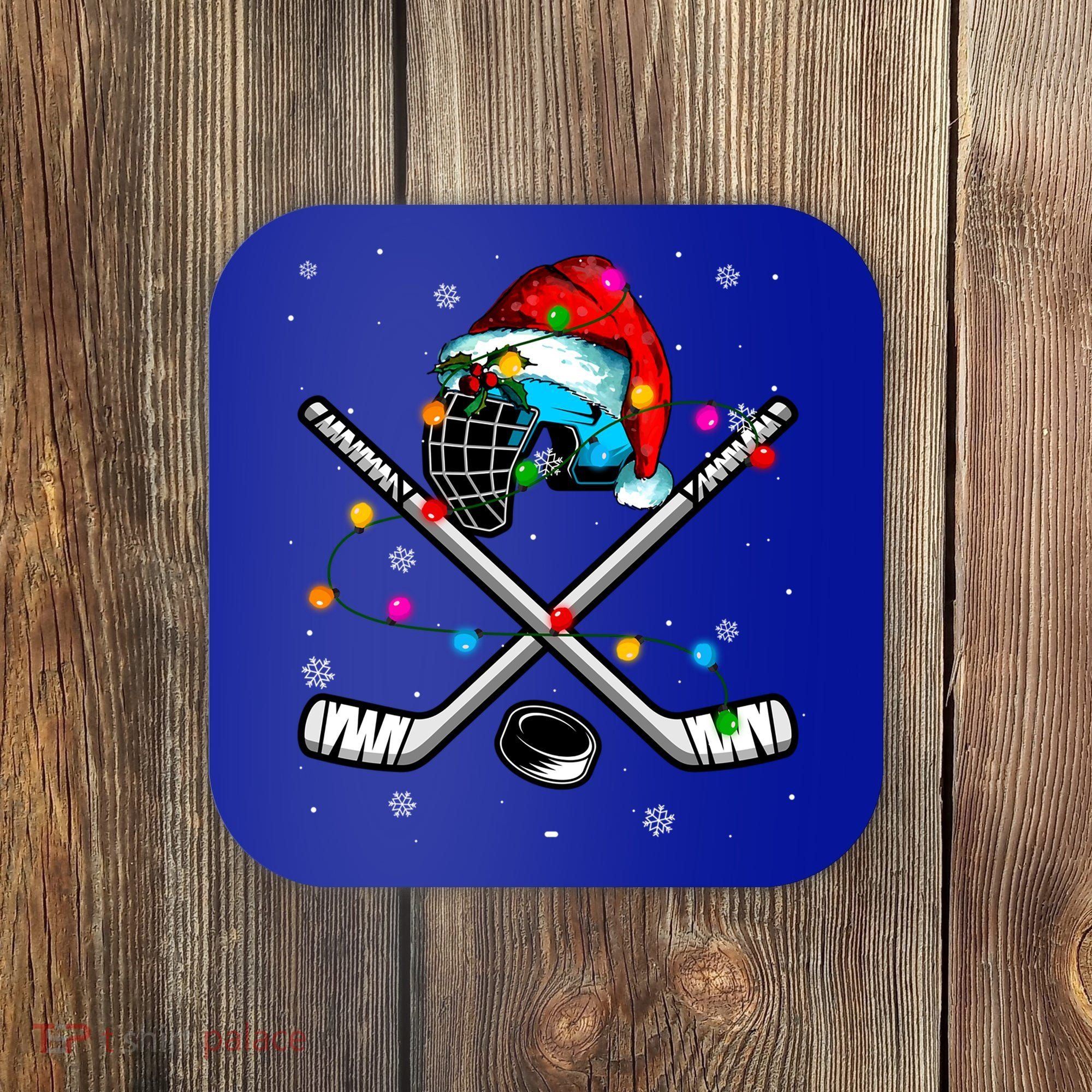Christmas Lights Hockey Santa Hat Sport Hockey Lover Gift Coaster