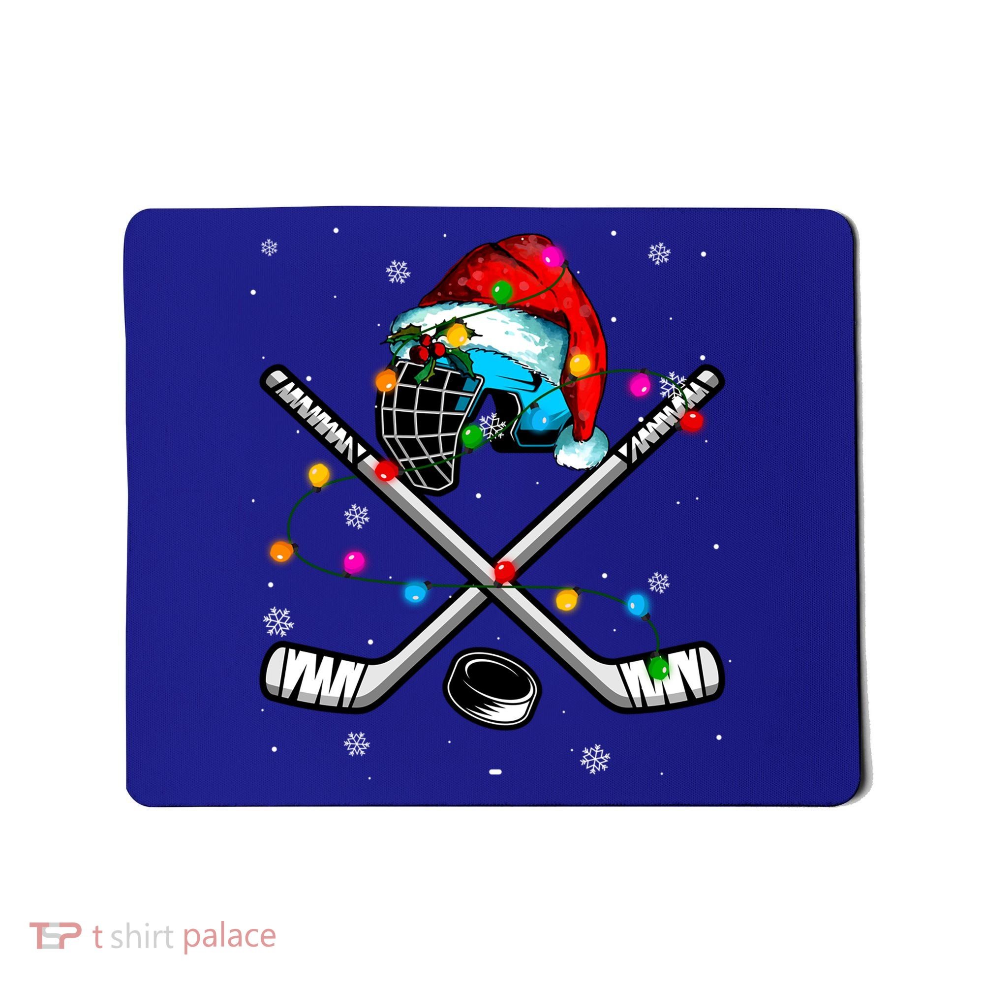 Christmas Lights Hockey Santa Hat Sport Hockey Lover Gift Mousepad