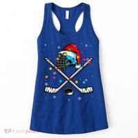 Christmas Lights Hockey Santa Hat Sport Hockey Lover Gift Women's Tank Top thumb 0