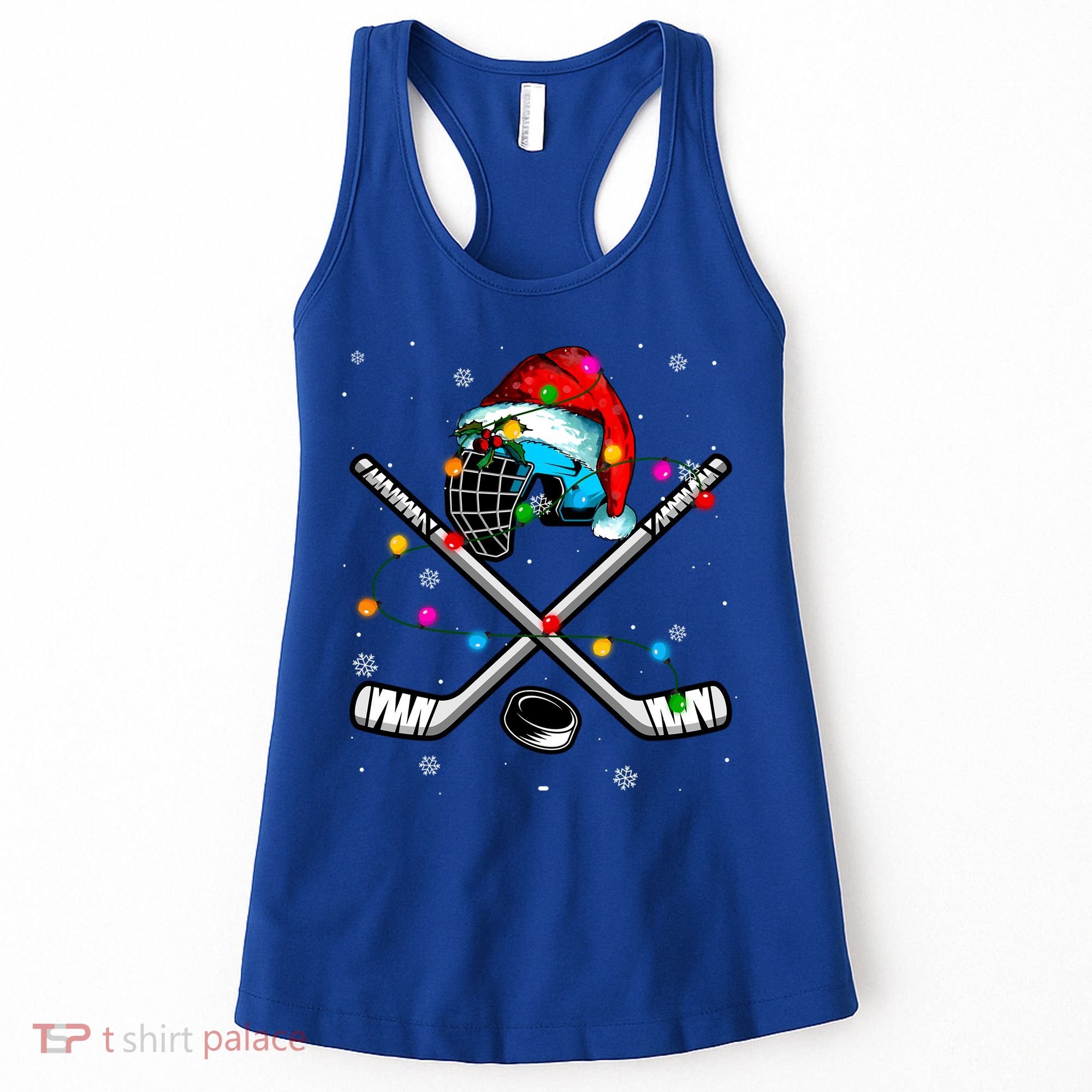 Christmas Lights Hockey Santa Hat Sport Hockey Lover Gift Women's Tank Top